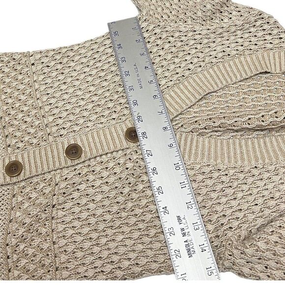 EDDIE BAUER Cardigan Sweater M Natural Beige Open Knit Button Layer Beach V-Neck - Picture 5 of 12